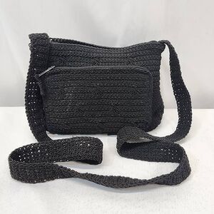Carlo D'Santi Crochet Handbag Purse Black Crossbody Boho Summer Cottagecore